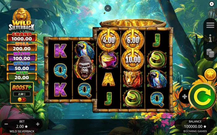 Wild Silverback - ecranul principal de joc cu grila 3-3-4-4-4